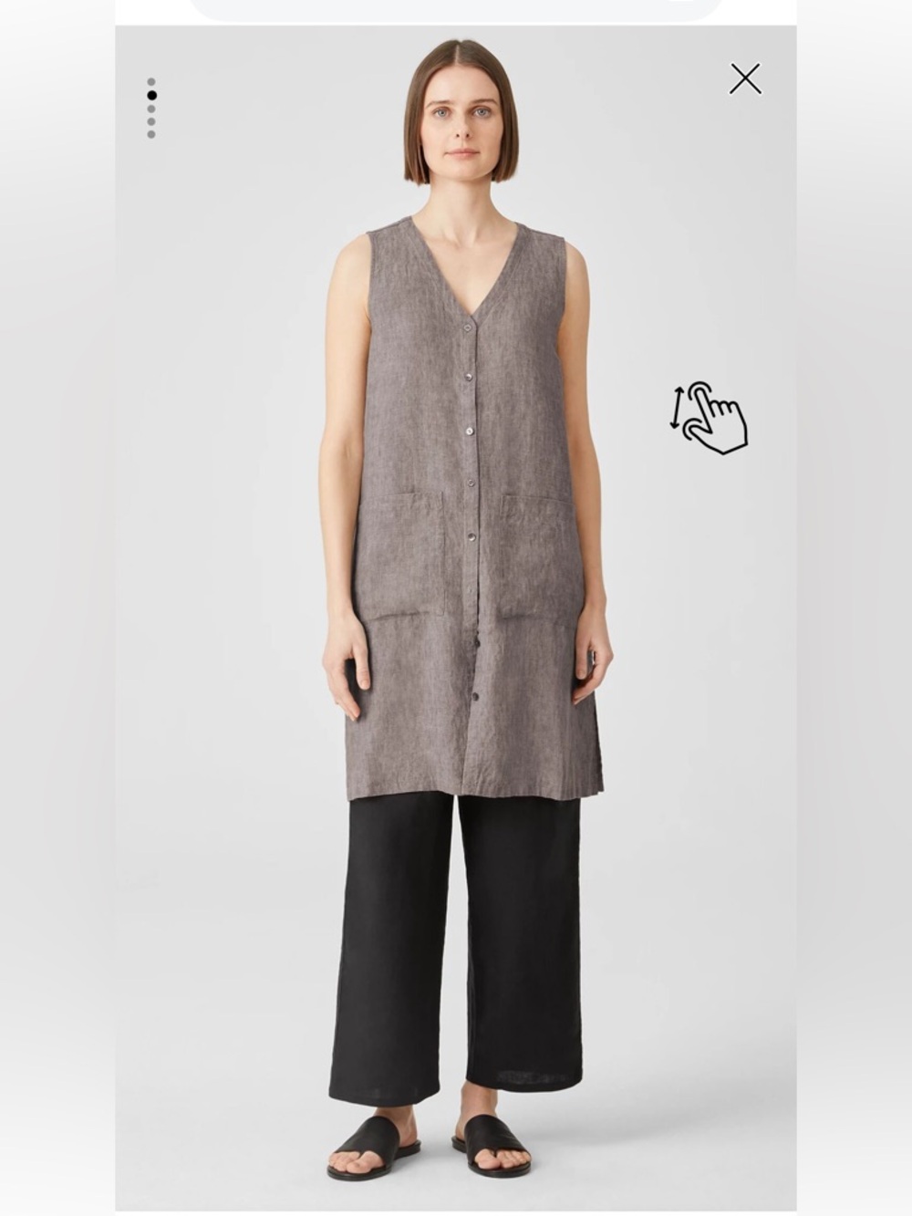 Eileen Fisher Washed Organic Linen Delave V-Neck Top Easy Fit, Knee Length S